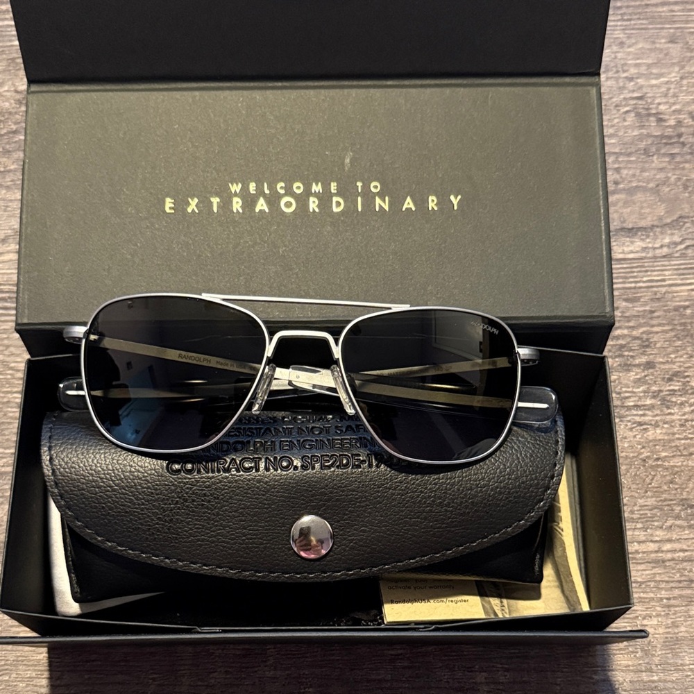Randolph matte chrome 52mm Aviator Sunglasses with Case